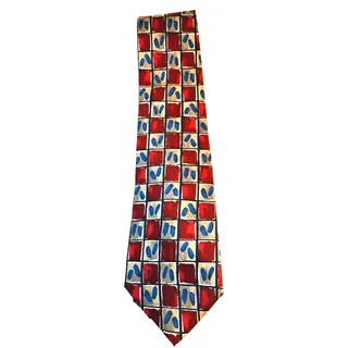 Photo of R&Y Silk Neck Tie Checkerboard Hand Sewn USA Printed in Italy 56" x 3.875"