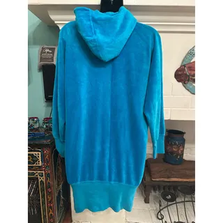 Photo of RARE Y2K JUICY COUTURE TURQUOISE VELOUR OVERSIZE HOODIE TUNIC OR DRESS L