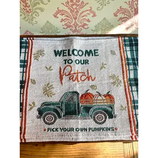 Photo of Set of 2 Fall Pumpkin Patch Placemats Green Plaid Vintage Truck Farmhouse