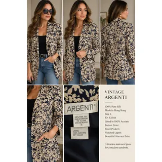 Photo of Vintage Argenti Silk Abstract Blazer Jacket Size 6 80s 90s