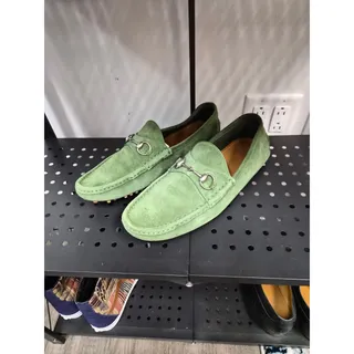 Photo of Gucci Green Suede Horsebit Driving Loafers Size 10
