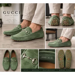 Photo of Gucci Green Suede Horsebit Driving Loafers Size 10