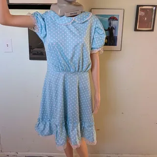 Photo of The Shining Grady Twins Dress Hot Topic Size L Blue Polka Dot Halloween Costume