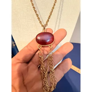 Photo of Vintage Sarah Coventry Red Cabochon Tassel Necklace 24”