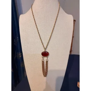 Photo of Vintage Sarah Coventry Red Cabochon Tassel Necklace 24”
