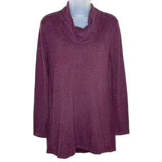 Photo of J. JILL Purple Speckled Cowl Neck Tunic Sweater Size XS Cotton Silk Blend
