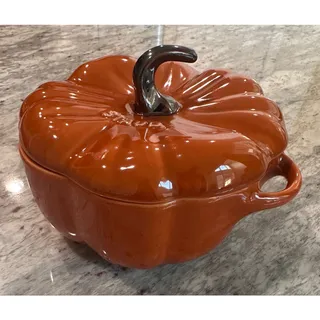 Photo of Staub Petite Ceramic Pumpkin Cocotte 0.5 Qt Burnt Orange – Seasonal Bakeware