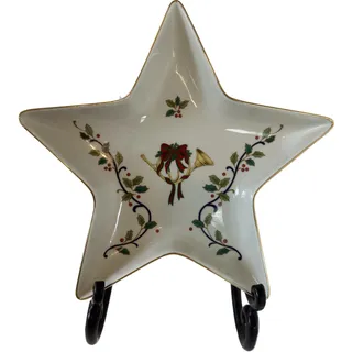 Photo of Holiday Bloom Star Shaped Candy Dish 9" fine china Mikasa, Bugle & Holly Pattern