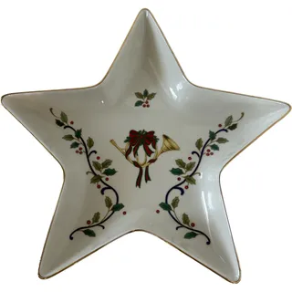 Photo of Holiday Bloom Star Shaped Candy Dish 9" fine china Mikasa, Bugle & Holly Pattern