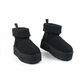 Photo of UGG Classic Mini Platform Felted Sheepskin Boots Sz 7 Black Cozy Y2K City Girl 