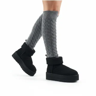 Photo of UGG Classic Mini Platform Felted Sheepskin Boots Sz 7 Black Cozy Y2K City Girl 