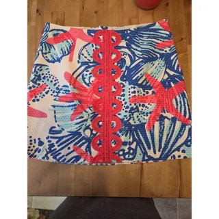 Photo of Lilly Pulitzer Tate Mini Skirt She Sells Shells Starfish Coral Lace Trim Size 0