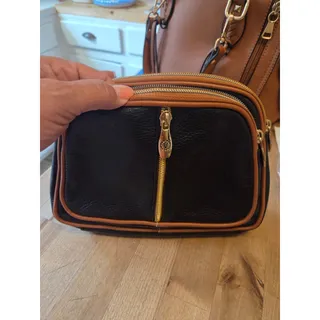 Photo of Valentina Italian Black Pebbled Leather Multi-Zip Clutch Pouch Organizer