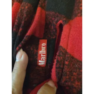 Photo of Vintage 90s Marlboro Reversible Fleece Jacket Mens XL Red Buffalo Plaid Half Zip