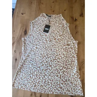 Photo of DKNY Leopard Print Sleeveless Mock Neck Blouse - Size Large NWT