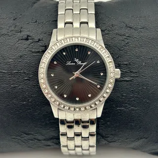 Photo of Lucien Piccard LP Women's Silver Tone Crystal Bezel Black Sunburst Dial Watch