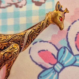 Photo of Vintage Spanish Giraffe Brooch Ornate Gold Silver Tone Red Eye