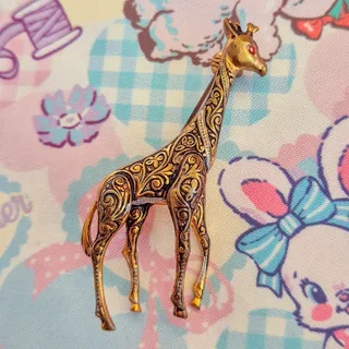 Photo of Vintage Spanish Giraffe Brooch Ornate Gold Silver Tone Red Eye