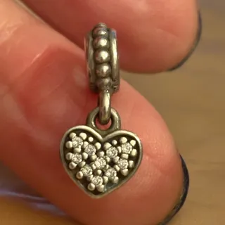 Photo of Authentic Pandora Sterling Silver Pavé Heart Dangle Charm Clear CZ ALE 925