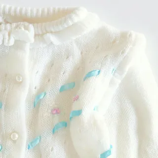 Photo of Vintage White Rosette Cardigan Sweater | Mid Century Starlight Trading Girls 2T