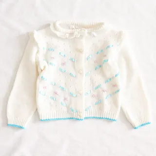 Photo of Vintage White Rosette Cardigan Sweater | Mid Century Starlight Trading Girls 2T