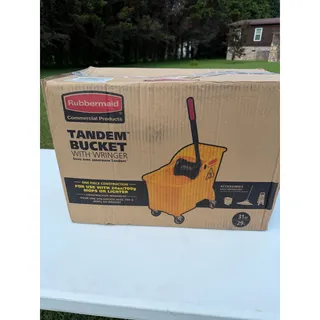 Photo of Rubbermaid Commercial Tandem Mop Bucket and Wringer Combo 31 qt Yellow Casters