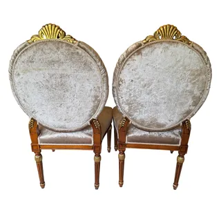 Photo of LOUIS XVI Round Dining Chairs – Gold Frame & Green Velvet Upholstery Set of Two