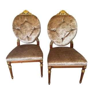 Photo of LOUIS XVI Round Dining Chairs – Gold Frame & Green Velvet Upholstery Set of Two