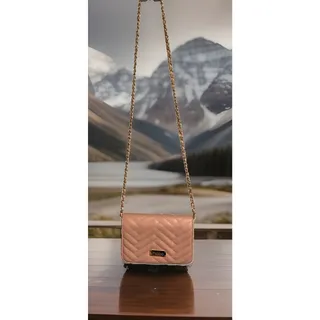 Photo of bebe Pink Quilted Chevron Small Crossbody Bag Gold Chain Strap Magnetic Flap