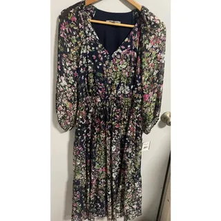 Photo of Danny And Nicole Long Summer Dress A Line Size 12 Floral Navy Blue RN 67473