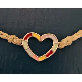 Photo of Pura Vida Bracelet Beige Silver Rainbow Heart Charm String Adjustable Love Tan