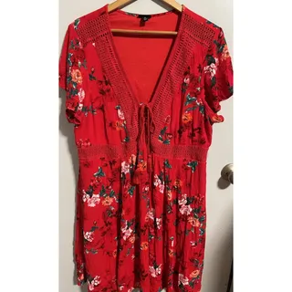 Photo of Torrid Mini Gauze Lace Up Skater Dress Size 2 Red Flutter Sleeve Free Shipping!