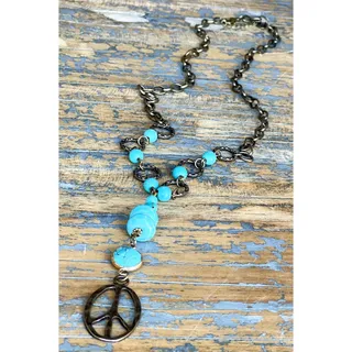 Photo of Chandler Peace Sign Beaded Necklace | Turquoise & Bronze | Dylan Designs