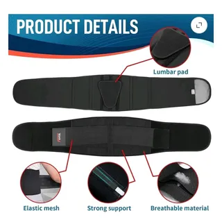 Photo of FEATOL Breathable Adjustable Back Brace Support Belt w/ Lumbar Pad Black S/M