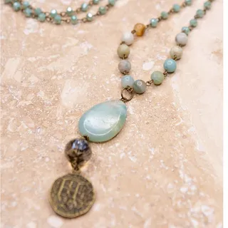 Photo of Alexis Triple Charm Necklace | Amazonite & Agate | Dylan Designs