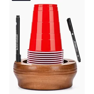 Photo of KLXQYYPY Wooden Solo Cup Holder Stand w/ Marker Slot, Brown Decorative