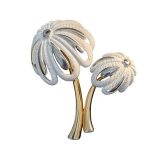 Photo of Vintage Signed Monet Rare Palm Tree White Enamel Gold Tone Brooch