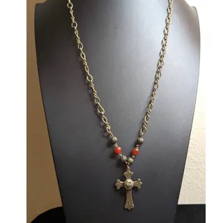 Photo of Antiqued Brass Fancy French Filigree Crystal Bead Textured Chain 26" Necklace