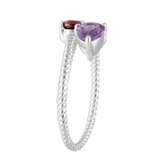 Photo of Amethyst & Garnet Bypass Rope Ring | 925 Sterling Silver Artisan Sz 9