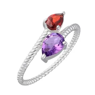 Photo of Amethyst & Garnet Bypass Rope Ring | 925 Sterling Silver Artisan Sz 9