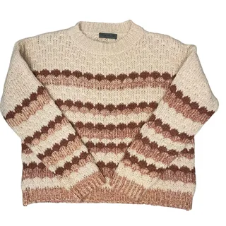 Photo of Anthropologie Elsamanda Sweater Sz L Pink Chunky Stripe Knit Alpaca Wool Blend