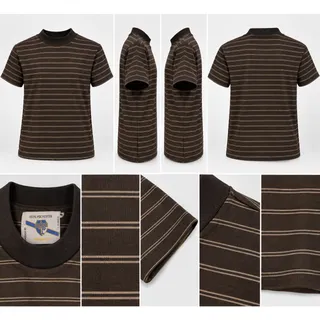 Photo of VTG Mock Neck Mesh Top Brown Striped Polyester Golden T 