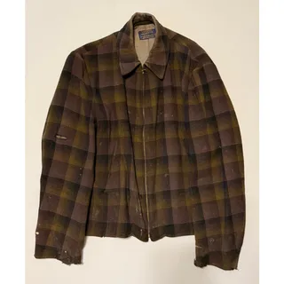 Photo of Vintage 1950s Pendleton Shadow Plaid Wool Zip Jacket Distressed Paint Mens S 40