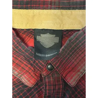 Photo of Harley Davidson Black Label Plaid Pearl Snap Shirt #1 Skull Red Grey Men's Fitted