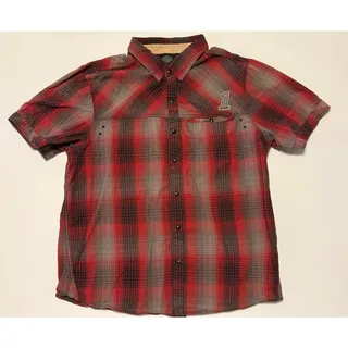 Photo of Harley Davidson Black Label Plaid Pearl Snap Shirt #1 Skull Red Grey Men's Fitted