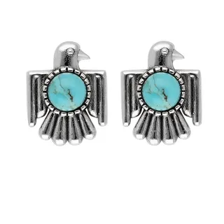 Photo of Blue Mohave Turquoise Bird Stud Earrings | 925 Sterling Silver