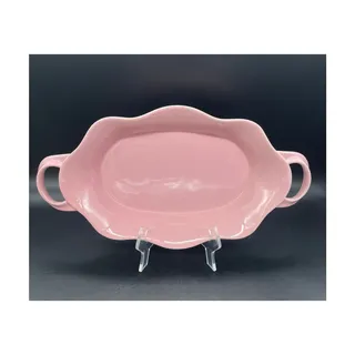 Photo of Le Boulanger Pink Oval Ceramic Bakeware Casserole Dish with Ruffle Wavy Edge