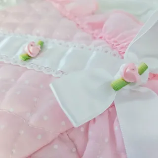 Photo of Vintage 1980s Baby Togs Pink Quilted Ruffle Rosette Romper | 6-9M | Made in USA