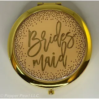 Photo of Bridesmaid Gift Compact Mirror by C.R. Gibson Gold Colored Metal and Peach Top