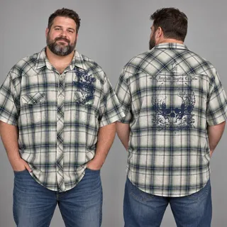 Photo of Route Sixty Six Men’s 3XL Blue Plaid Skull Graphic Button Front Shirt